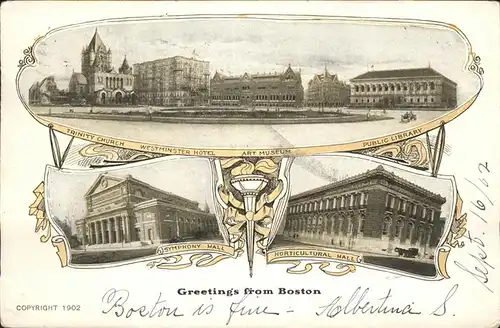 Boston Massachusetts Trinity Church Westminster Hotel Art Museum Symphony Hall Kat. Boston
