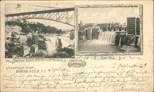 Rochester New York Avenue Bridge with Lower Falls and First Fall Kat. Rochester
