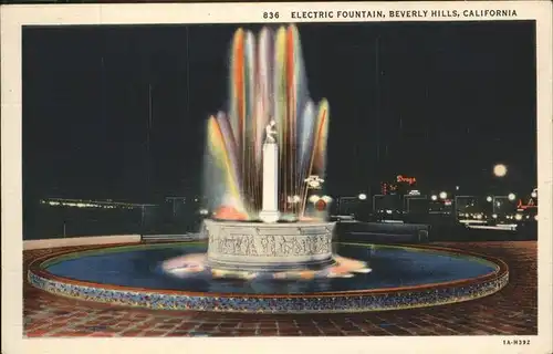 Beverly Hills California Electric Fountain at Night Kat. Beverly Hills