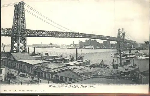New York City Williamsburg Bridge Schiffe Hafen / New York /