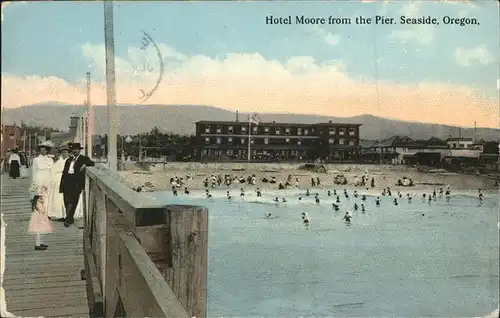 Seaside Oregon Hotel Moore from the Pier baden Strand Kat. Seaside