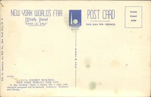 New York City Exhibit Building Worlds Fair 1939 / New York /