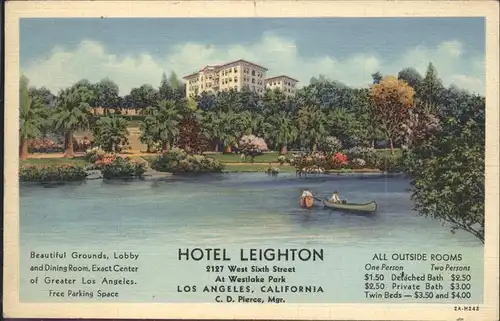 Los Angeles California Hotel Leighton See Ruderboot Kat. Los Angeles