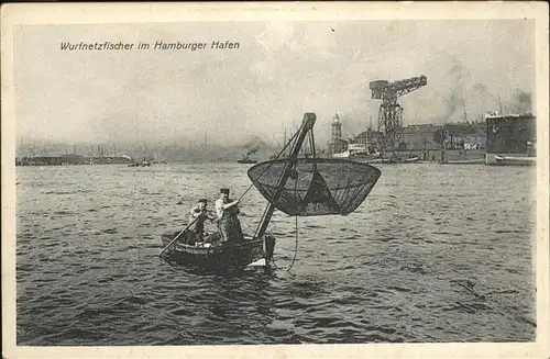 Fischerei Wurfnetzfischer im Hamburger Hafen Kat. Handwerk