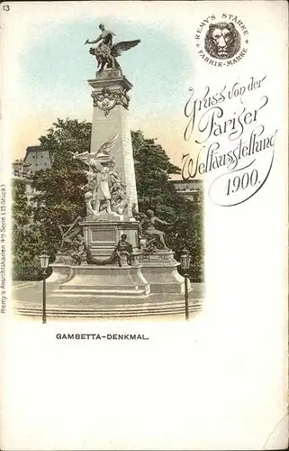 Exposition Universelle Paris 1900 Gambetta Denkmal Kat. Expositions