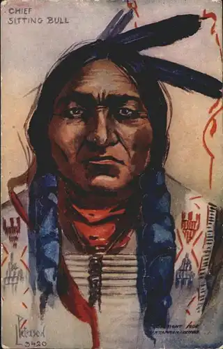 Indianer Native American Indianer Sitting Bull Chief Kuenstler L. Peterson Praegedruckkarte  / Regionales /