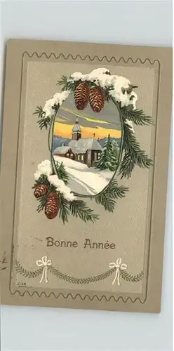 Neujahr Bonne Annee Schnee Kirche / Greetings /