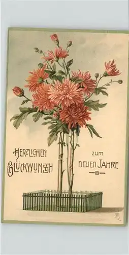 Neujahr Neujahrsgruesse Blumen / Greetings /