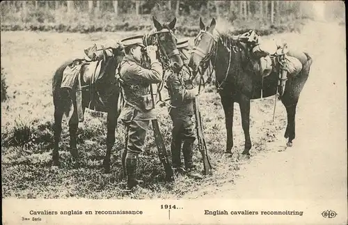 Pferde English cavaliers reconnoitring Fernglas Gewehr / Tiere /