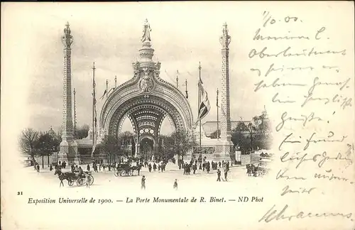 Exposition Universelle Paris 1900 Porte Monumentale de R Binet Kutsche Kat. Expositions