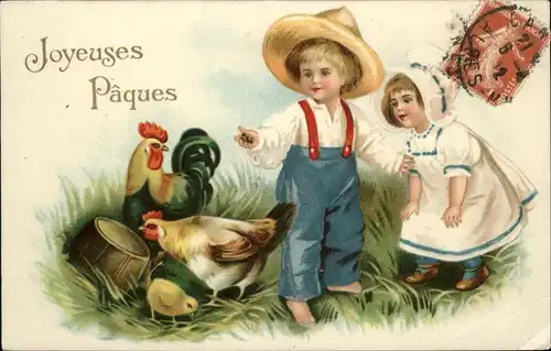 Ostern Easter Paques Kinder Huehner / Greetings /
