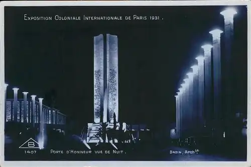 Exposition Coloniale Paris 1931 Porte Honneur vue de Nuit Kat. Expositions