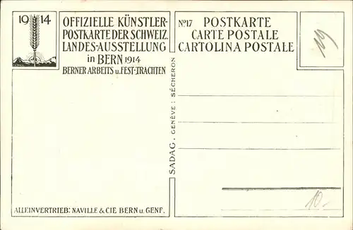 Landesausstellung Bern 1914 Trachten No 17 Kat. Expositions