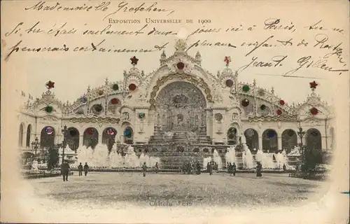 Exposition Universelle Paris 1900 Chateau Eau Glimmer mit Applikationen Kat. Expositions