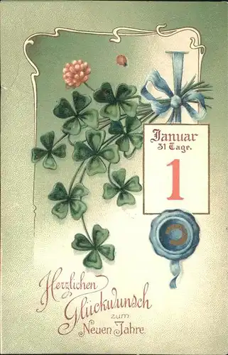 Datumskarte Januar Neujahr Kleeblaetter Kat. Besonderheiten