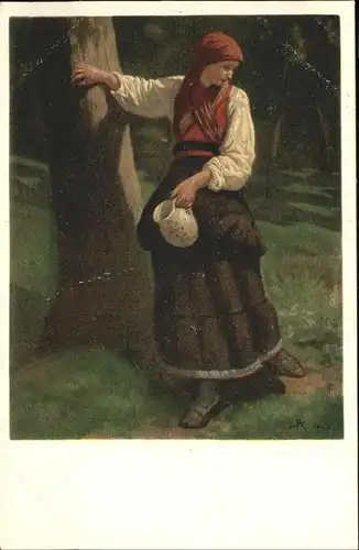 Kuenstlerkarte Nr. 1860 Rudolf Koller aenni am Brunnen Haslital Kat. Kuenstlerkarte