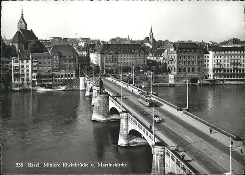 Strassenbahn Basel Mittlere Rheinbruecke Martinskirche Kat. Strassenbahn