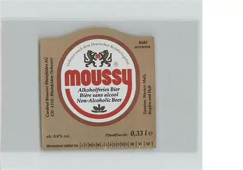 Bier Moussy Rheinfelden Schweiz Kat. Lebensmittel