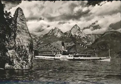 Dampfer Seitenrad Wilhelm Tell Vierwaldstaettersee Schillerstein Kat. Schiffe