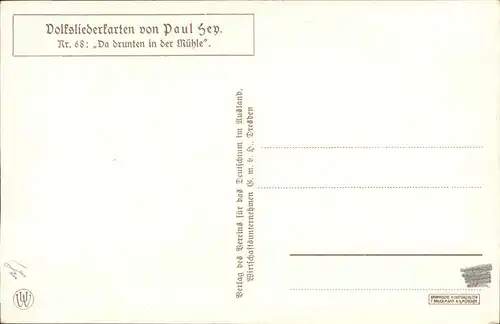 Liederkarte Paul Hey Nr. 68 Da drunten in der Muehle Kat. Musik