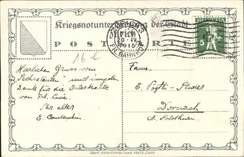 Moos C. Kriegsnotunterstuetzung Schweiz Kat. Kuenstlerlitho