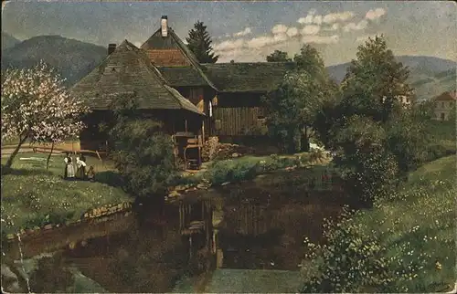 Hoffmann Heinrich Schoenau Schwarzwald Altes Haus an der Wiese Nr. 181 Kat. Kuenstlerkarte