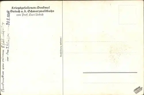 Liebich C. Kriegsgefallenen Denkmal Gutach Kat. Kuenstlerlitho