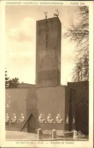 Exposition Coloniale Paris 1931 Section Litalie Auberge de Rhodes Kat. Expositions