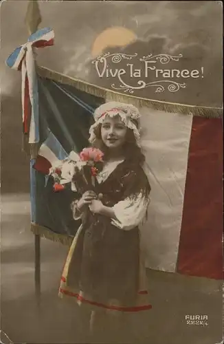Fahnen Vive la France Kind Blumen Kat. Heraldik