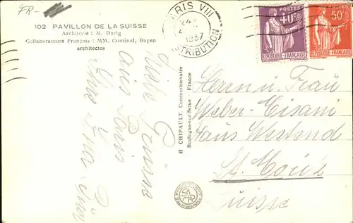 Exposition Internationale Paris 1937 Pavillon de la Suisse Kat. Expositions
