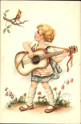 Gitarre Kind Singvogel Kat. Musik