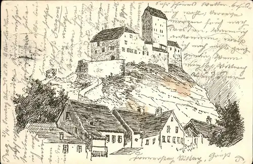 Kuenstlerkarte Zeichnung 1900 Burg Kat. Kuenstlerkarte