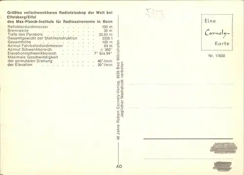 Funk Radioteleskop Effelsberg Eifel Kat. Technik