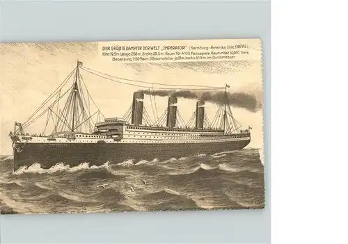 Dampfer Oceanliner Imperator Hamburg Amerika Linie Kat. Schiffe