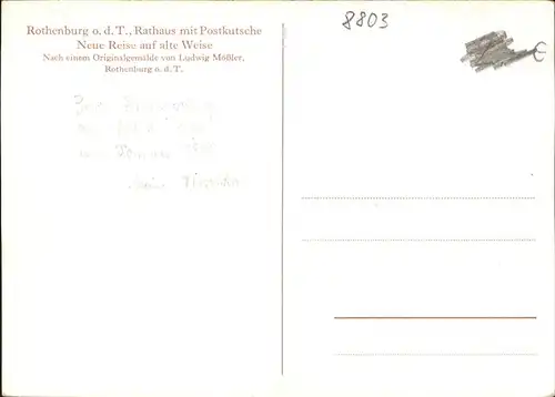 Kuenstlerkarte Ludwig Moessler Rothenburg Rathaus Postkutsche Kat. Kuenstler