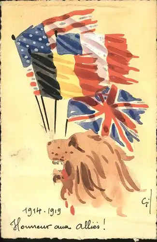Propaganda WK1 Belgien Allierte Loewe