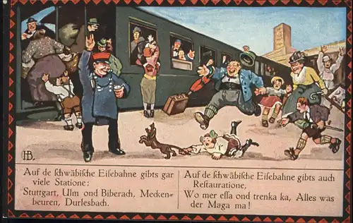 Kuenstlerkarte Hans Boettcher Schwaebische Eisenbahn Bahnhof / Kuenstlerkarte /