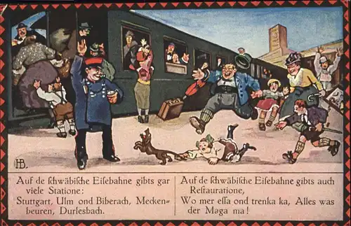 Kuenstlerkarte Hans Boettcher Schwaebische Eisenbahn Bahnhof / Kuenstlerkarte /
