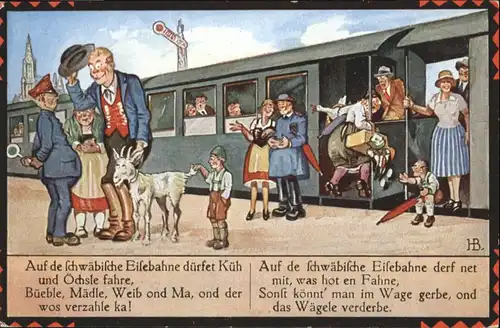 Kuenstlerkarte Hans Boettcher Schwaebische Eisenbahn Bahnhof / Kuenstlerkarte /