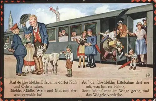 Kuenstlerkarte Hans Boettcher Schwaebische Eisenbahn Bahnhof / Kuenstlerkarte /