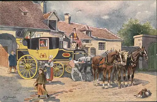 Postkutsche Franzoesische Eilpost 1840 Kuenstler K. Schnorpfeil / Post /