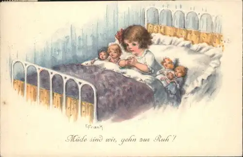 Kuenstlerkarte E. Frank Kind Maedchen Puppen Beten / Kuenstlerkarte /