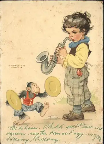 Instrumente Saxophon Kind Junge Affe Kuenstler Lungers Hausen / Musik /