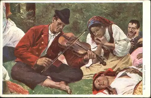 Geige Tracht Kuenstler W. Wodzinowski / Musik /