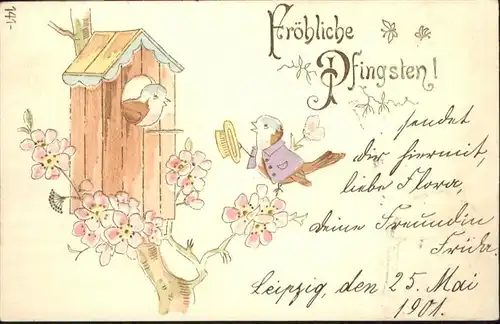 Pfingsten Pentecost Pentecote Voegel Vogelhaus  / Greetings /