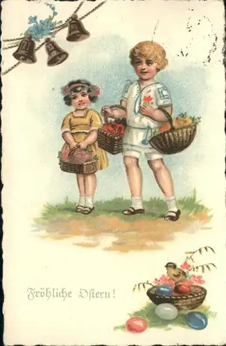 Ostern Easter Paques Kinder Korb Glocken Ostereier / Greetings /