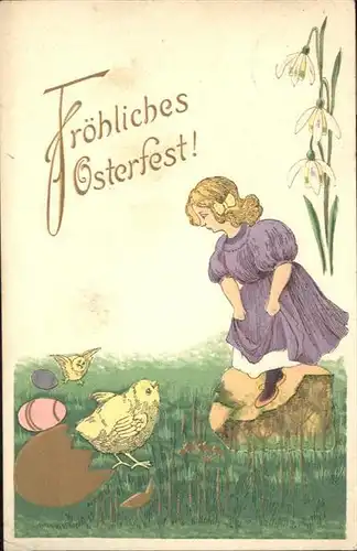 Ostern Easter Paques Kueken Maedchen Kind / Greetings /