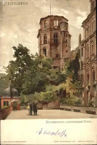 Kley Heidelberg Schloss Turm / Kuenstlerlitho /