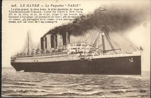 Dampfer Oceanliner Le Havre le Paquebot PARIS / Schiffe /