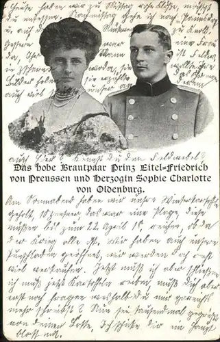 Adel Preussen Prinz Eitel Friedrich Herzogin Sophie Charlotte von Oldenburg / Koenigshaeuser /